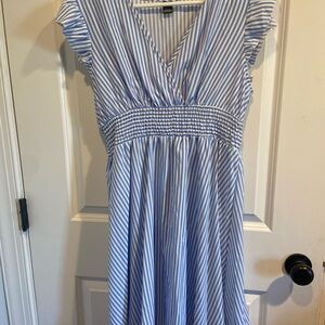 SHEIN Blue and White Sundress with Ruffled Flutter Sleeves
